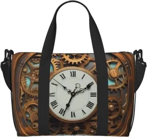 Travel Duffel Bags Personal Item Bag Carry On Luggage Bag Training Handbag Lightweight Waterproof Sports Gym Bag Rusty Steampunk Clock Weekender Bag for Women Men, Black, One Size, Travel Duffle