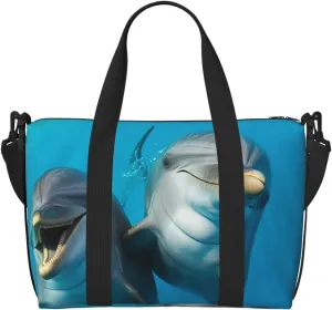 Travel Duffel Bags Personal Item Bag Carry on Luggage Bag Training Handbag Lightweight Waterproof Sports Gym Bag Smiling Face Dolphins Weekender Bag for Women Men