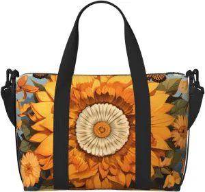 Travel Duffel Bags Personal Item Bag Carry on Luggage Bag Training Handbag Lightweight Waterproof Sports Gym Bag Sunflower Surrounded by Butterflies Weekender Bag for Women Men