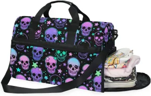 Travel Duffel Bags Stars Purple Skulls Sports Duffel Bag Gym Bag Travel Luggage Overnight Bags for Men Women Duffel Bags with Adjustable Strap for Traveling