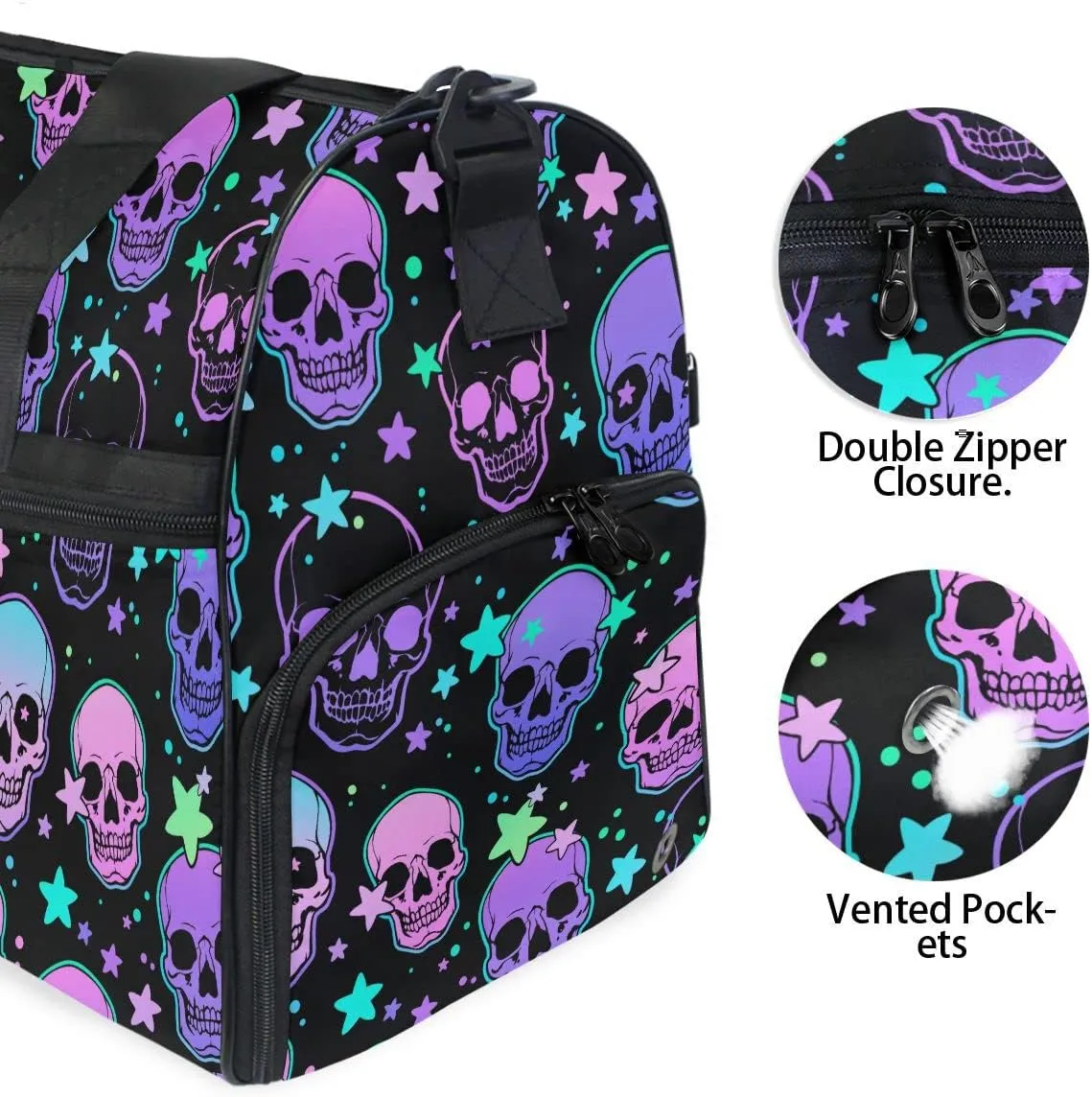 Travel Duffel Bags Stars Purple Skulls Sports Duffel Bag Gym Bag Travel Luggage Overnight Bags for Men Women Duffel Bags with Adjustable Strap for Traveling