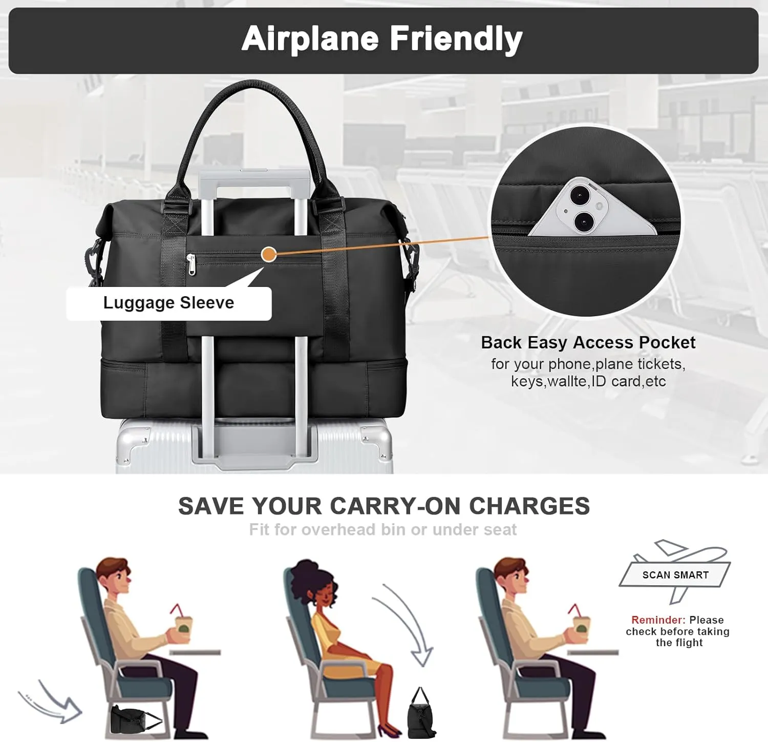 Travel Duffel Bag,Sports Tote Gym Bag,Shoulder Weekender Overnight Bag for Women
