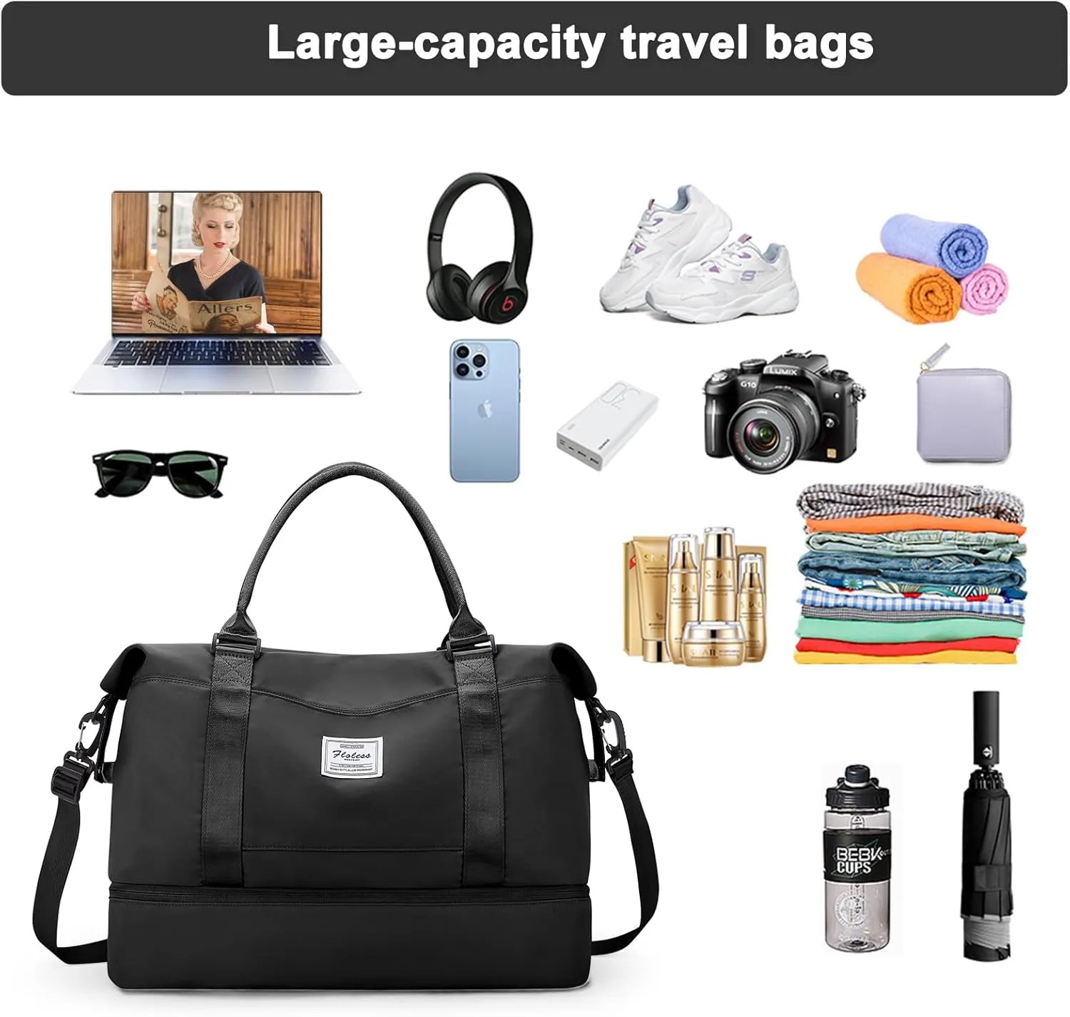 Travel Duffel Bag,Sports Tote Gym Bag,Shoulder Weekender Overnight Bag for Women