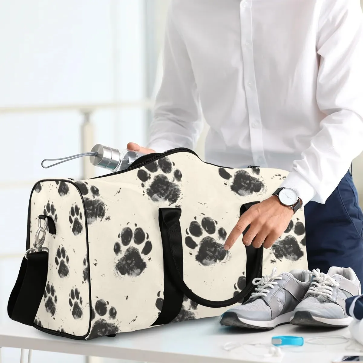 Travel Duffle Bag Animal Dog Paw Print Gym Bags for Men Women Travel Duffel Bags with Adjustable Shoulder Strap Carry On Weekender Bag