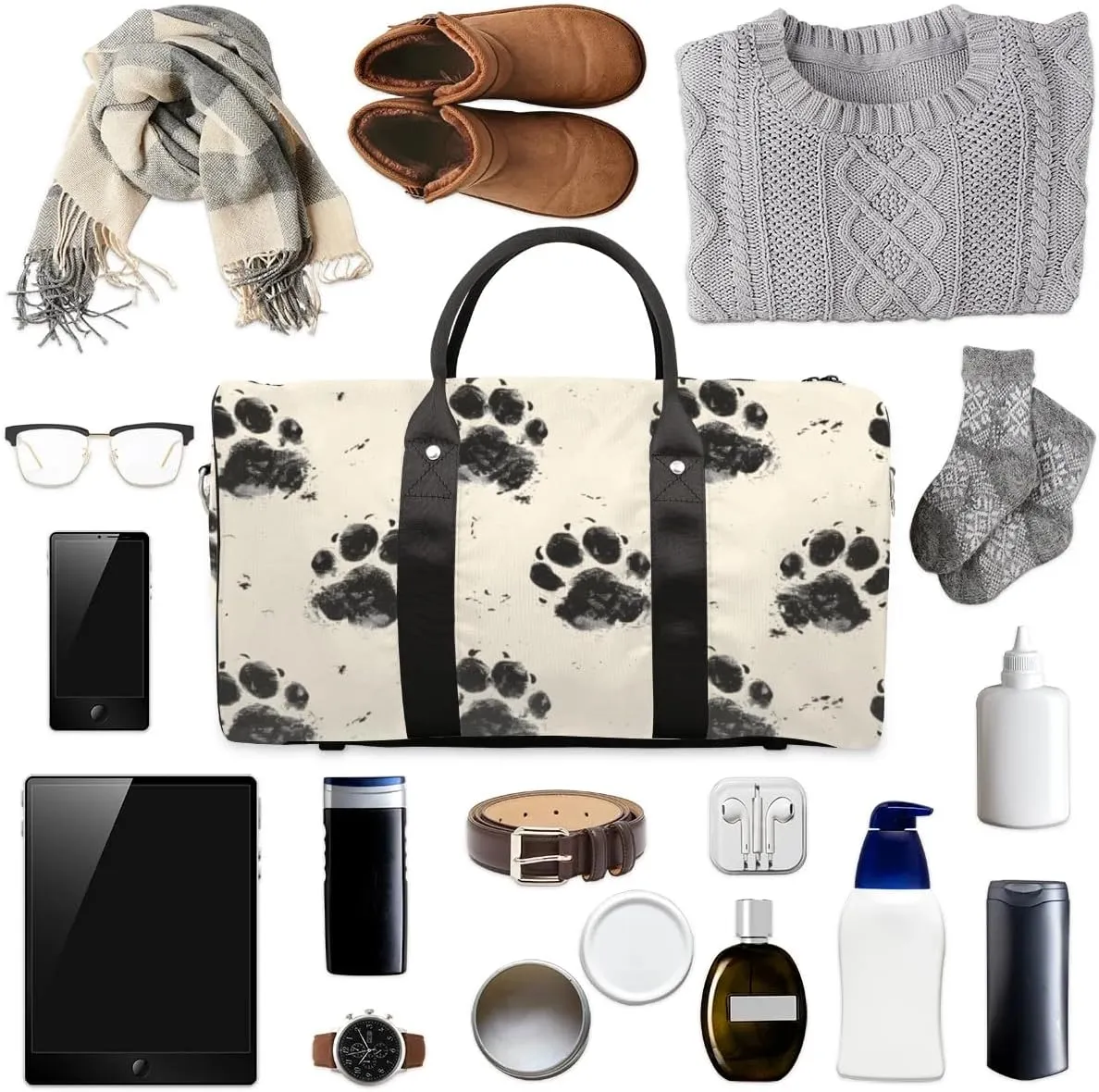Travel Duffle Bag Animal Dog Paw Print Gym Bags for Men Women Travel Duffel Bags with Adjustable Shoulder Strap Carry On Weekender Bag