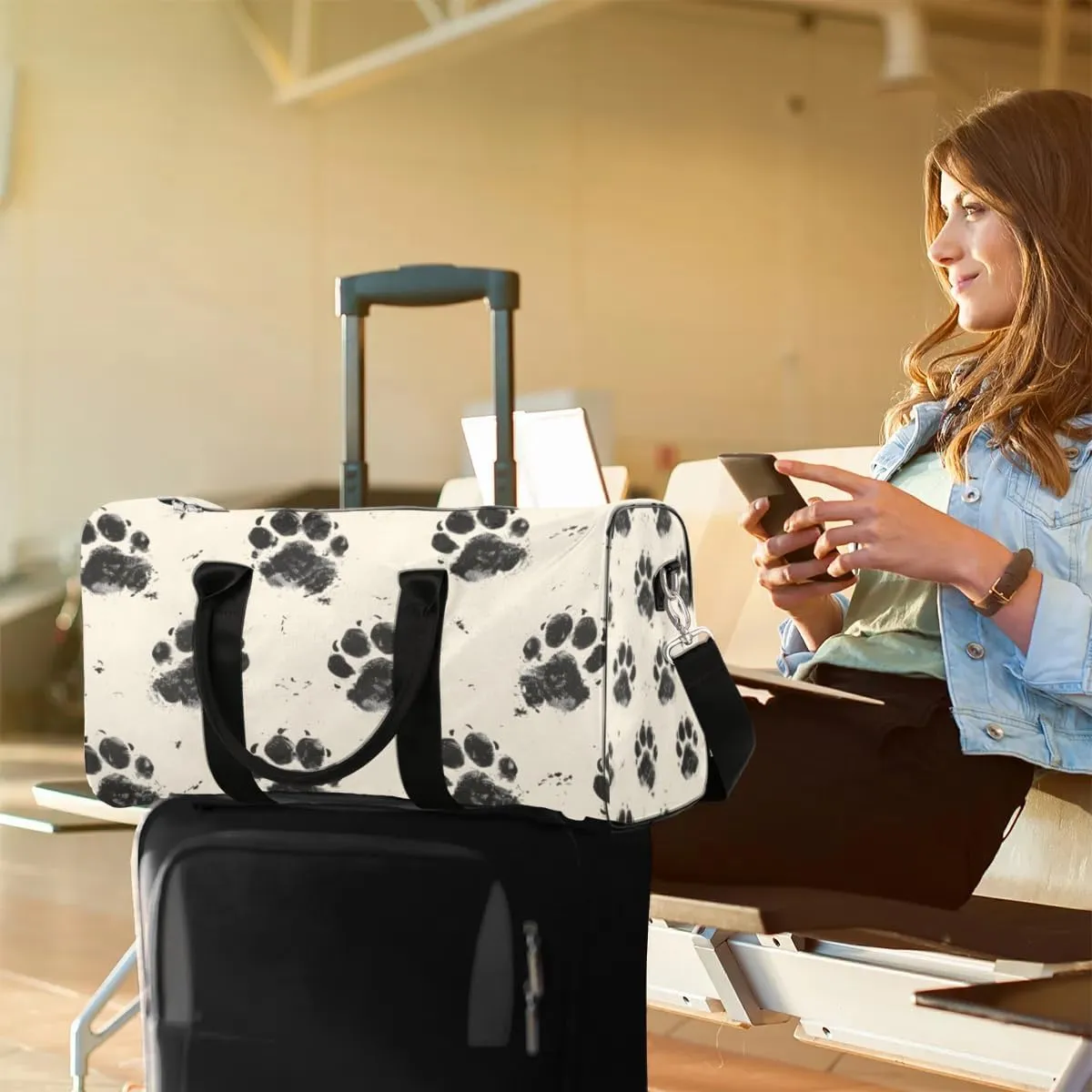 Travel Duffle Bag Animal Dog Paw Print Gym Bags for Men Women Travel Duffel Bags with Adjustable Shoulder Strap Carry On Weekender Bag