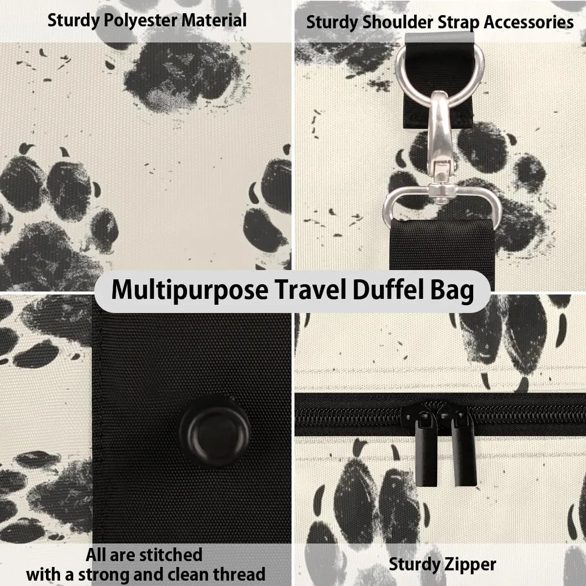 Travel Duffle Bag Animal Dog Paw Print Gym Bags for Men Women Travel Duffel Bags with Adjustable Shoulder Strap Carry On Weekender Bag