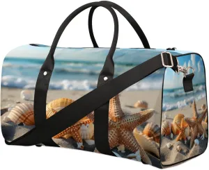Travel Duffle Bag Beach Seashells Starfish Gym Bags for Men Women Travel Duffel Bags with Adjustable Shoulder Strap Carry On Weekender Bag
