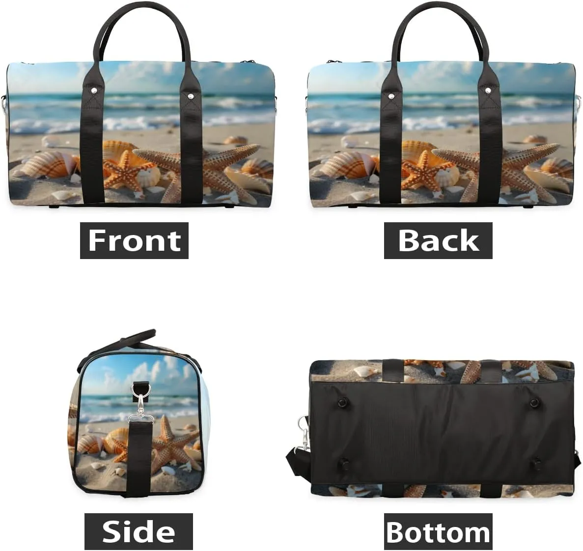 Travel Duffle Bag Beach Seashells Starfish Gym Bags for Men Women Travel Duffel Bags with Adjustable Shoulder Strap Carry On Weekender Bag