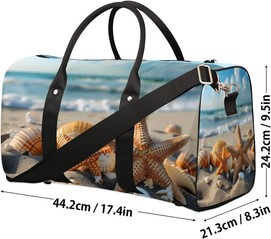 Travel Duffle Bag Beach Seashells Starfish Gym Bags for Men Women Travel Duffel Bags with Adjustable Shoulder Strap Carry On Weekender Bag