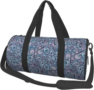 Travel Duffle Bag, Blue Inspired Floral Paisley Sports Gym Bag for Women Men, Carry On Bag Weekender Overnight Duffel Bag, Personal Item Travel Bag