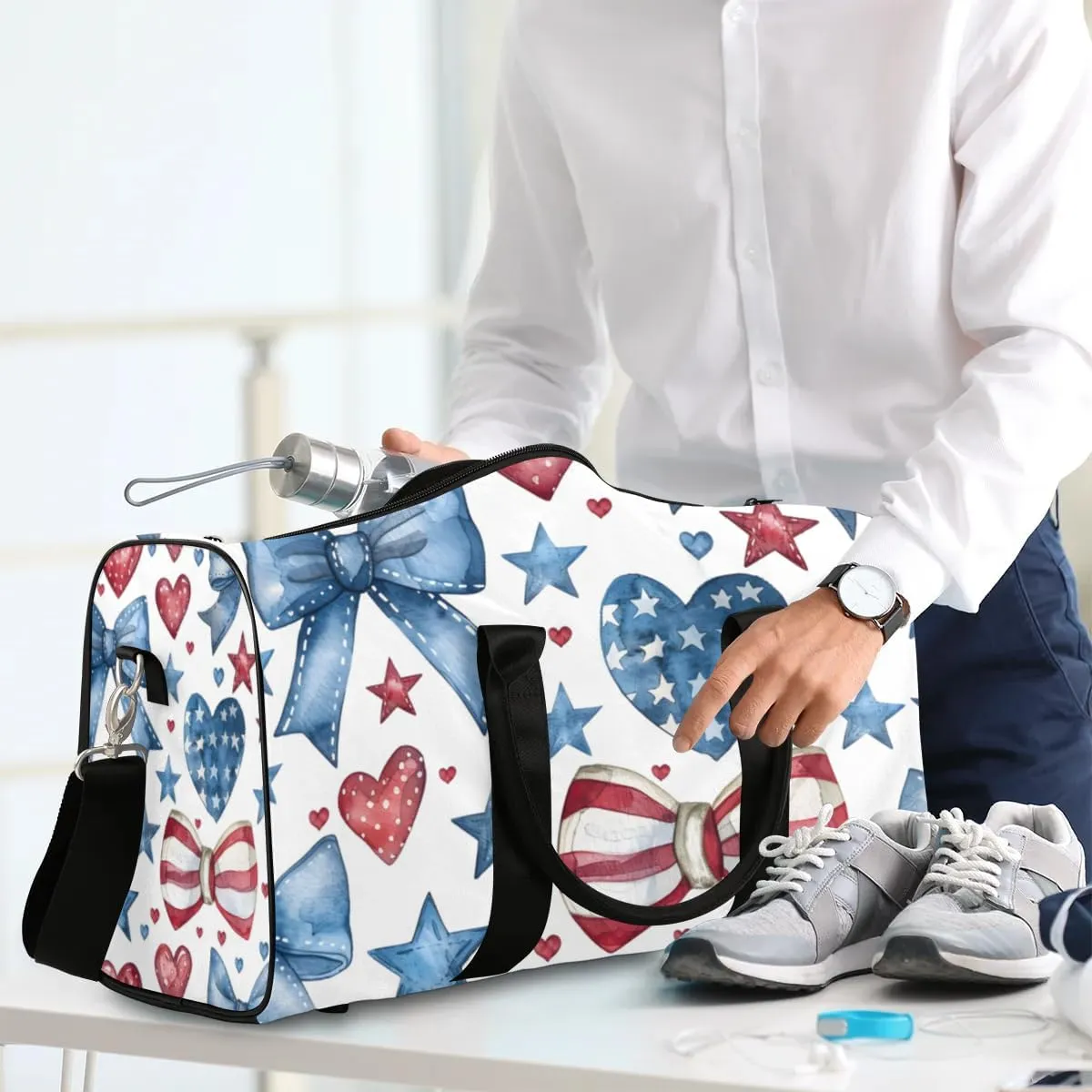 Travel Duffle Bag Bowknot Heart Star Gym Bags for Men Women Travel Duffel Bags with Adjustable Shoulder Strap Carry On Weekender Bag