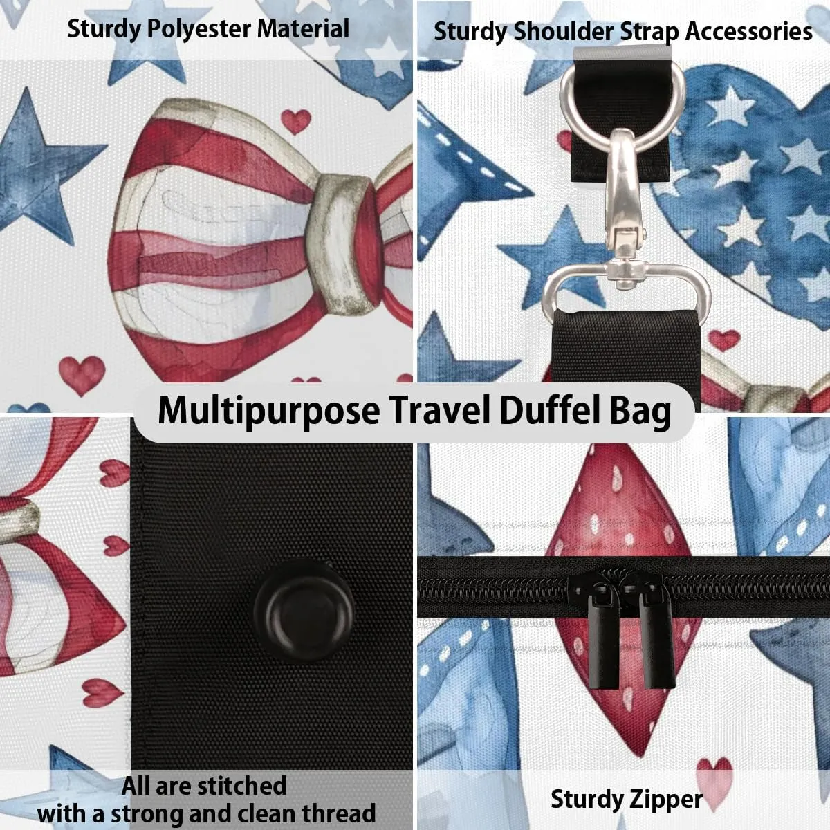 Travel Duffle Bag Bowknot Heart Star Gym Bags for Men Women Travel Duffel Bags with Adjustable Shoulder Strap Carry On Weekender Bag