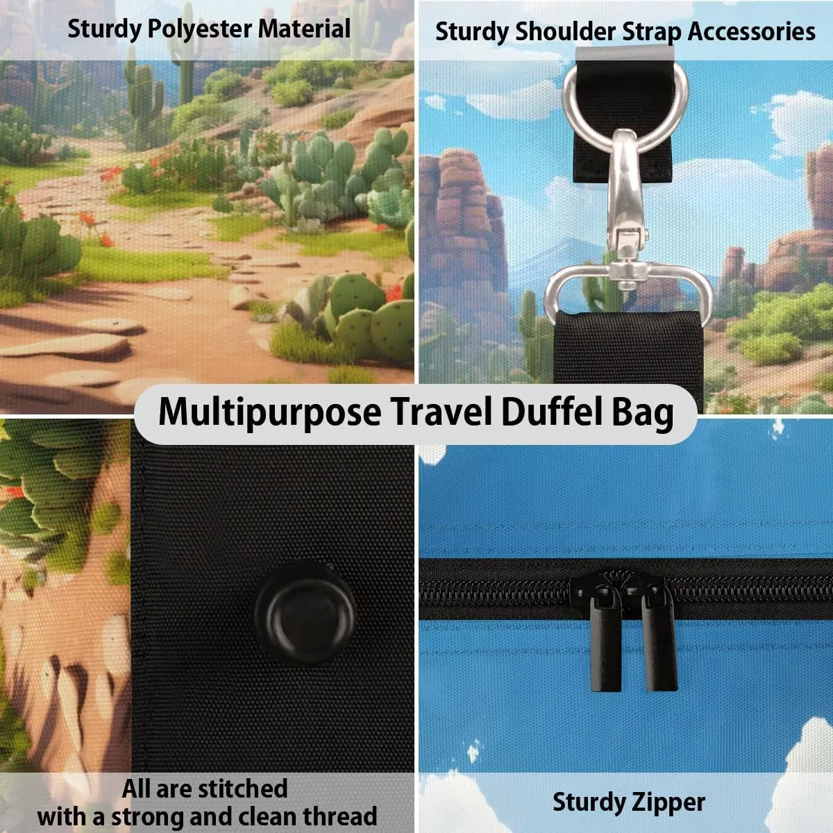Travel Duffle Bag Cactus Landscape Gym Bags for Men Women Travel Duffel Bags with Adjustable Shoulder Strap Carry On Weekender Bag