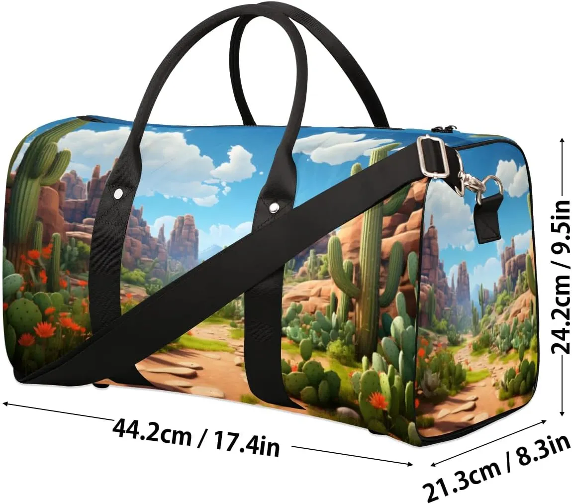 Travel Duffle Bag Cactus Landscape Gym Bags for Men Women Travel Duffel Bags with Adjustable Shoulder Strap Carry On Weekender Bag