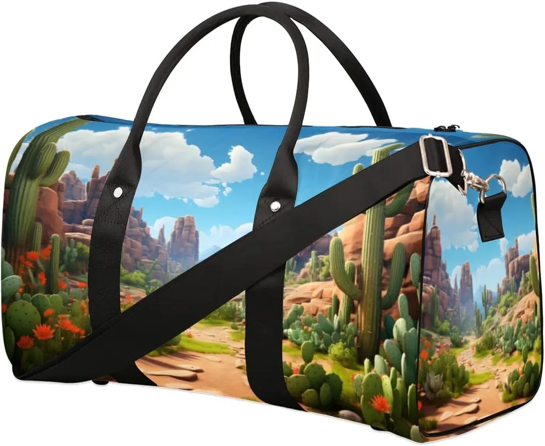 Travel Duffle Bag Cactus Landscape Gym Bags for Men Women Travel Duffel Bags with Adjustable Shoulder Strap Carry On Weekender Bag