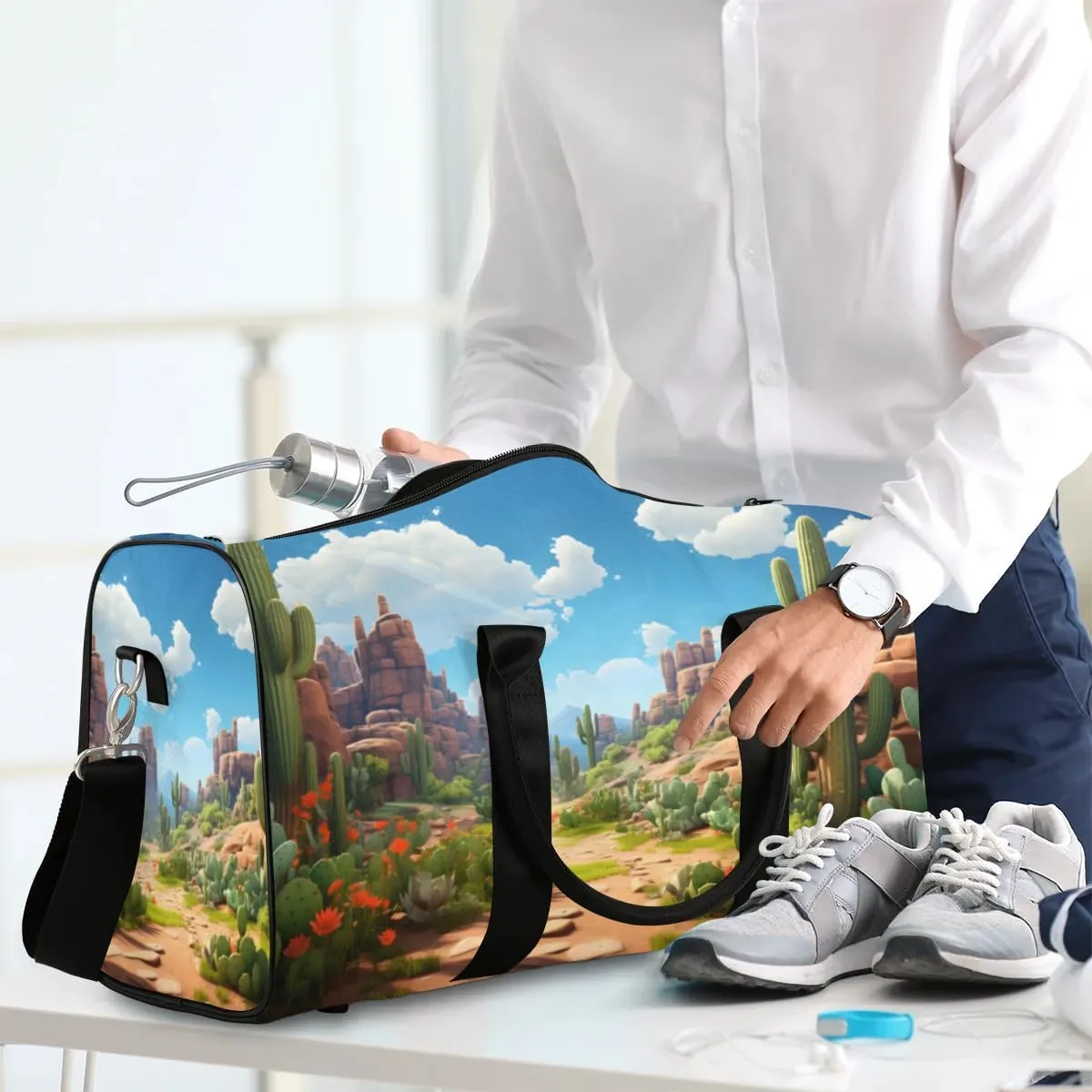 Travel Duffle Bag Cactus Landscape Gym Bags for Men Women Travel Duffel Bags with Adjustable Shoulder Strap Carry On Weekender Bag