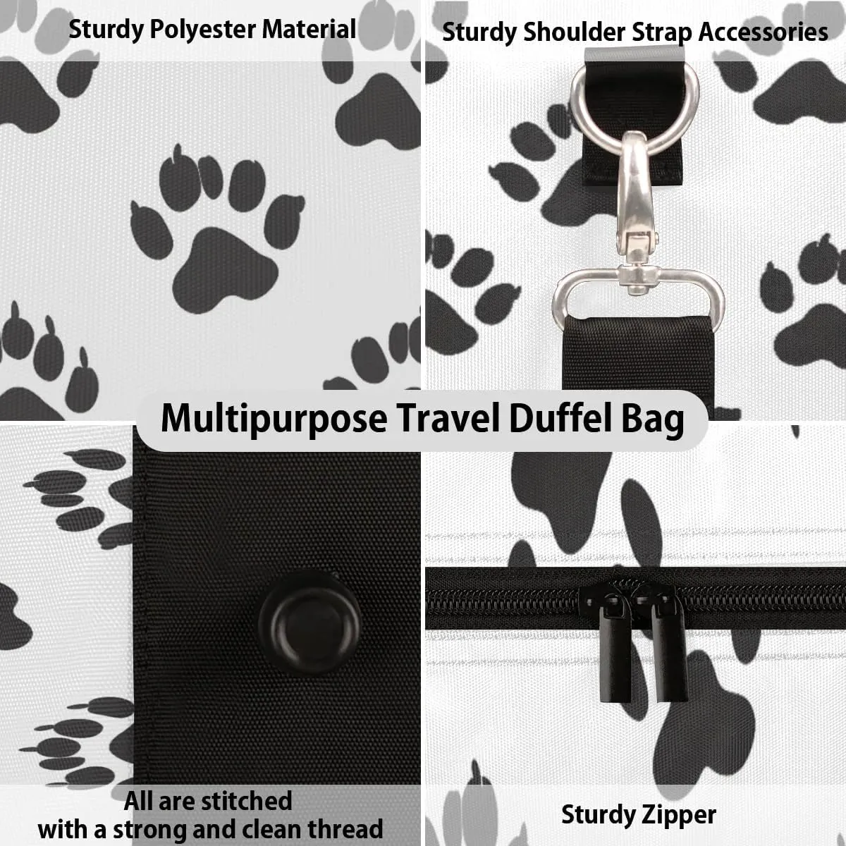 Travel Duffle Bag Cats Paws Prints Gym Bags for Men Women Travel Duffel Bags with Adjustable Shoulder Strap Carry On Weekender Bag