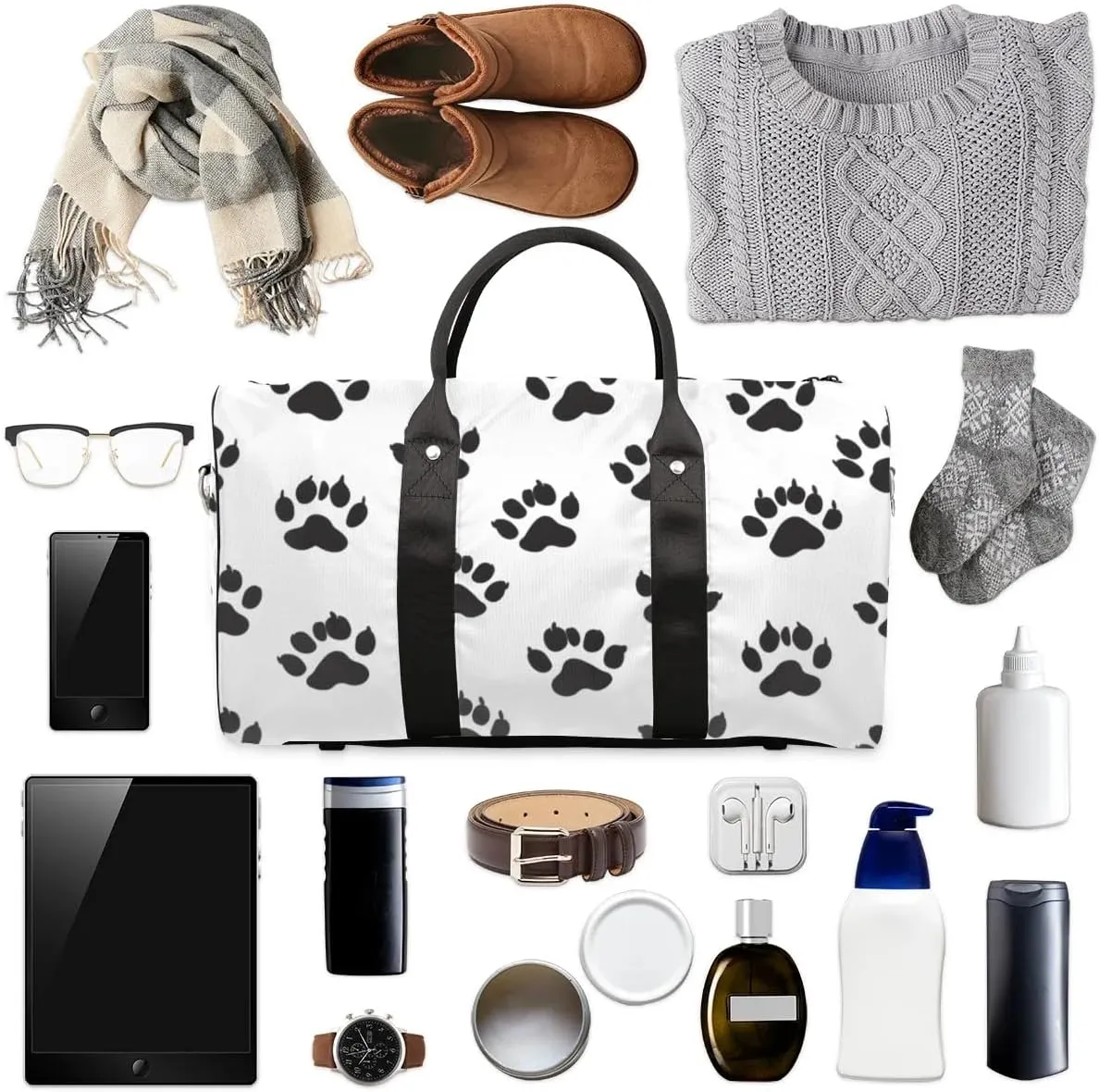 Travel Duffle Bag Cats Paws Prints Gym Bags for Men Women Travel Duffel Bags with Adjustable Shoulder Strap Carry On Weekender Bag
