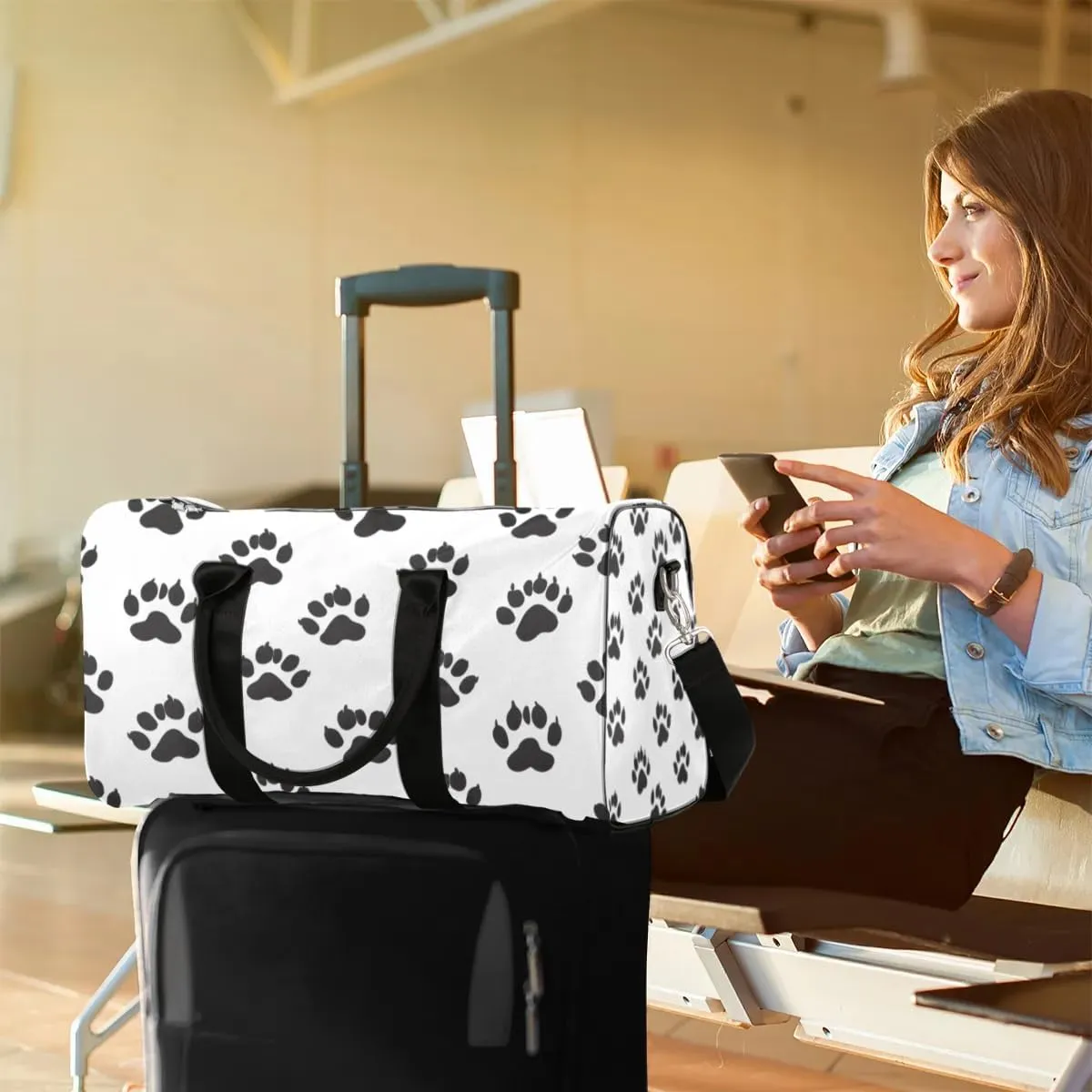 Travel Duffle Bag Cats Paws Prints Gym Bags for Men Women Travel Duffel Bags with Adjustable Shoulder Strap Carry On Weekender Bag
