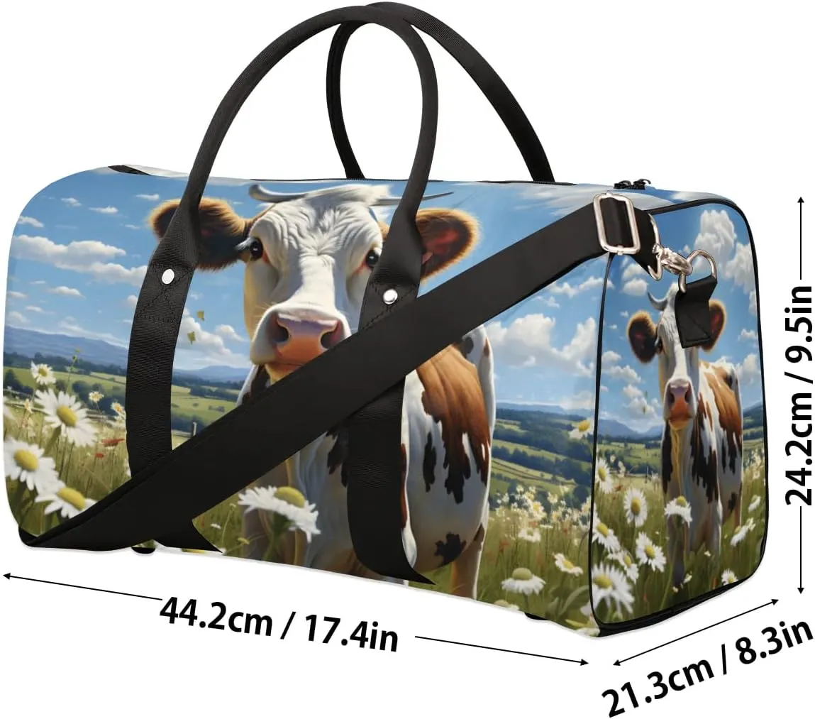 Travel Duffle Bag Cow Daisies Gym Bags for Men Women Travel Duffel Bags with Adjustable Shoulder Strap Carry On Weekender Bag
