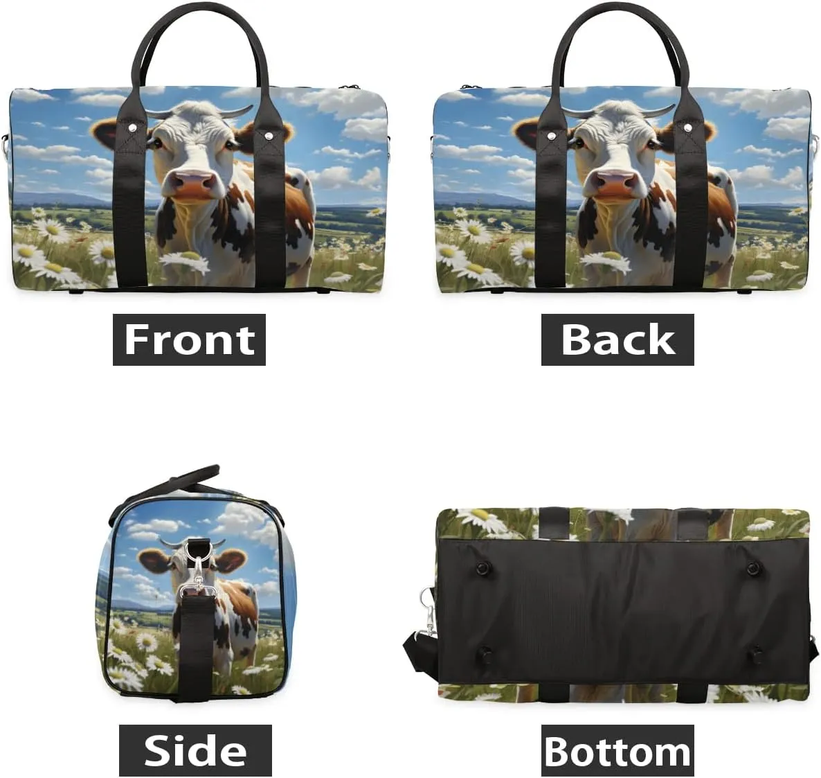 Travel Duffle Bag Cow Daisies Gym Bags for Men Women Travel Duffel Bags with Adjustable Shoulder Strap Carry On Weekender Bag
