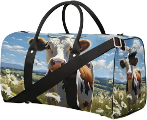 Travel Duffle Bag Cow Daisies Gym Bags for Men Women Travel Duffel Bags with Adjustable Shoulder Strap Carry On Weekender Bag