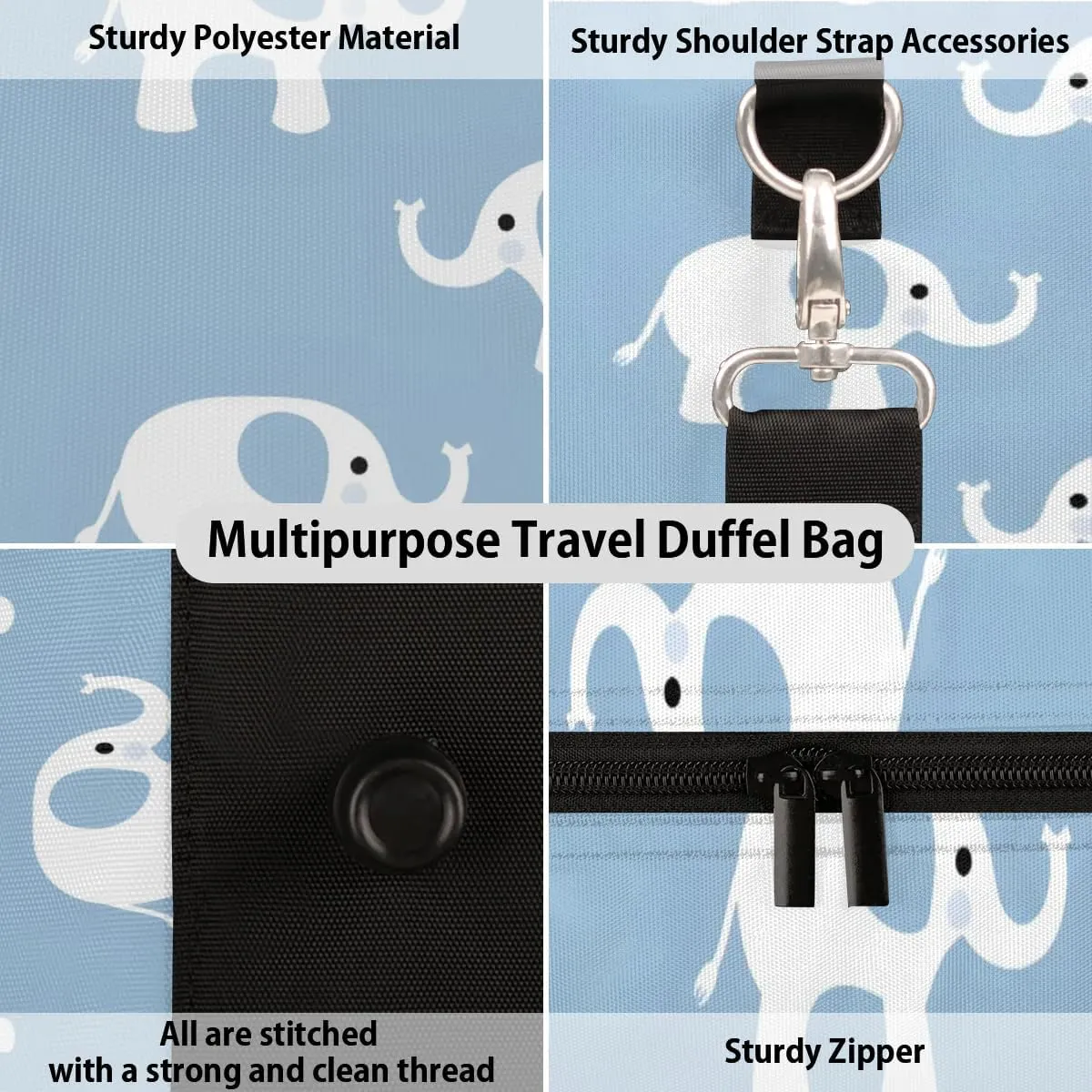 Travel Duffle Bag Cute Elephants Gym Bags for Men Women Travel Duffel Bags with Adjustable Shoulder Strap Carry On Weekender Bag