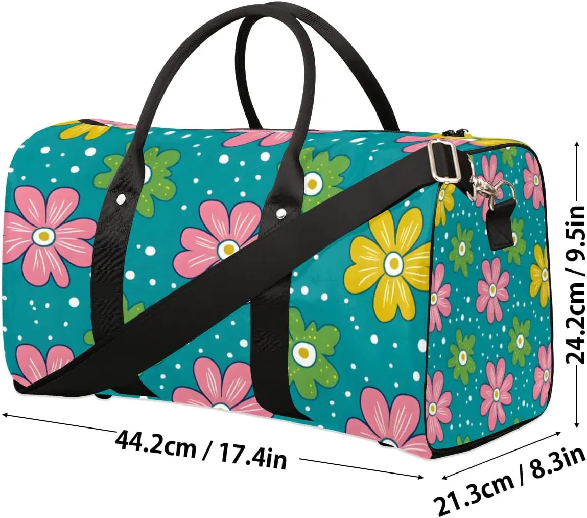 Travel Duffle Bag Cute Flowers Dots Gym Bags for Men Women Travel Duffel Bags with Adjustable Shoulder Strap Carry On Weekender Bag