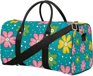 Travel Duffle Bag Cute Flowers Dots Gym Bags for Men Women Travel Duffel Bags with Adjustable Shoulder Strap Carry On Weekender Bag