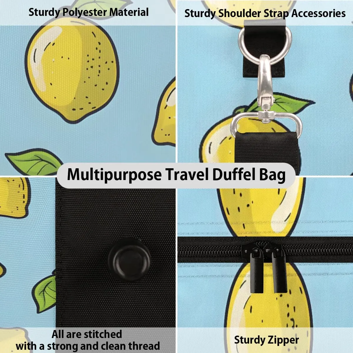 Travel Duffle Bag Cute Lemons Gym Bags for Men Women Travel Duffel Bags with Adjustable Shoulder Strap Carry On Weekender Bag