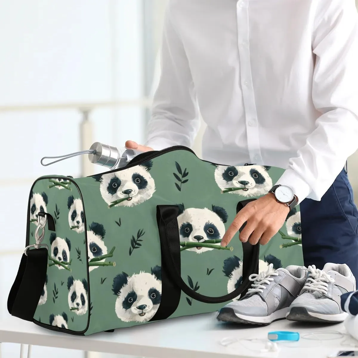 Travel Duffle Bag Cute Pandas Gym Bags for Men Women Travel Duffel Bags with Adjustable Shoulder Strap Carry On Weekender Bag