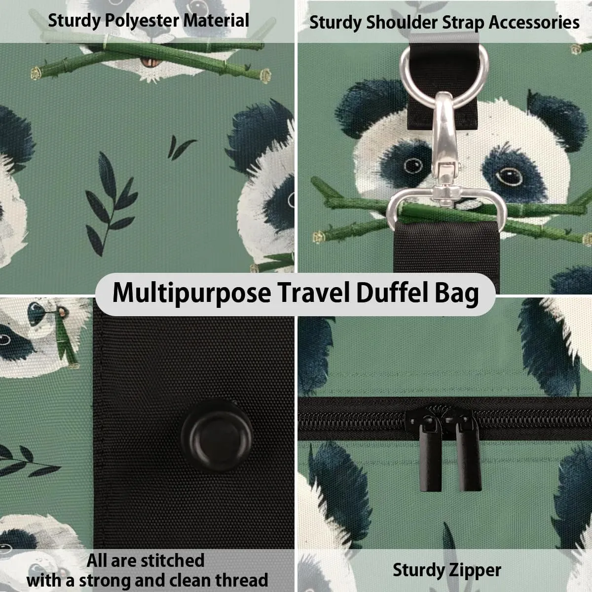 Travel Duffle Bag Cute Pandas Gym Bags for Men Women Travel Duffel Bags with Adjustable Shoulder Strap Carry On Weekender Bag