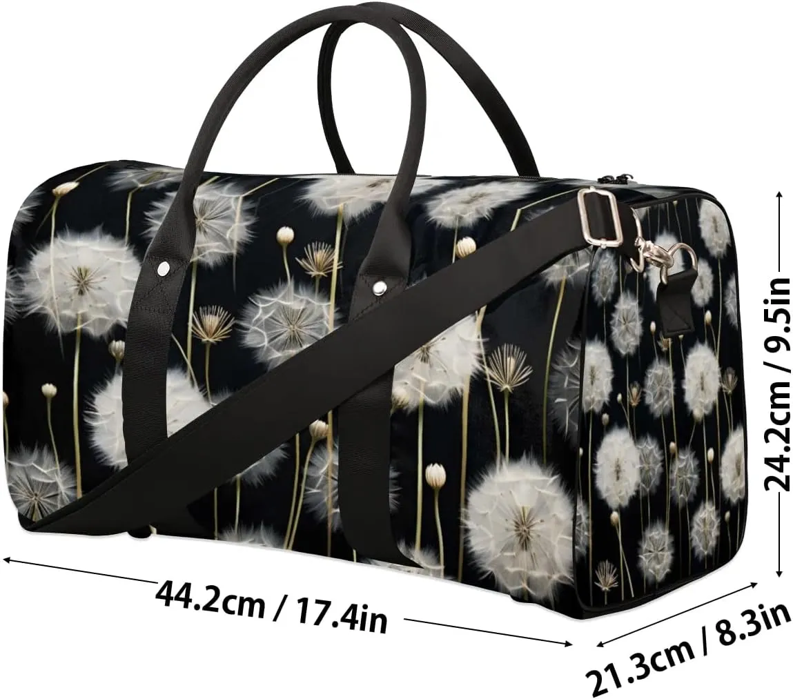 Travel Duffle Bag Dandelion Floral Flower Gym Bags for Men Women Travel Duffel Bags with Adjustable Shoulder Strap Carry On Weekender Bag