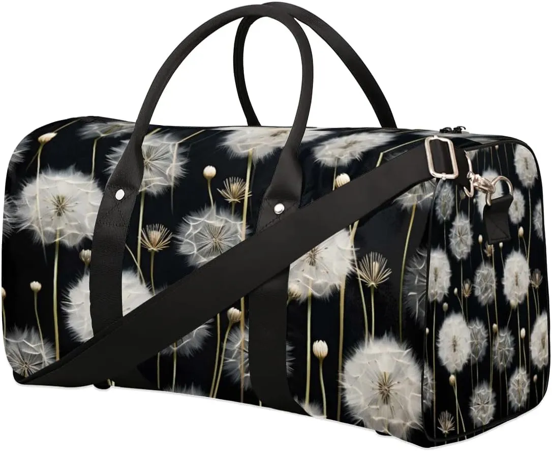 Travel Duffle Bag Dandelion Floral Flower Gym Bags for Men Women Travel Duffel Bags with Adjustable Shoulder Strap Carry On Weekender Bag