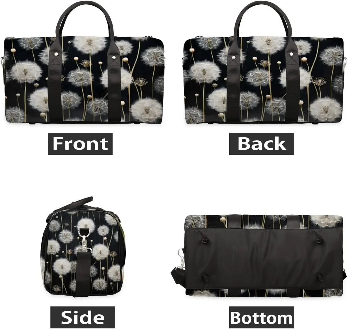Travel Duffle Bag Dandelion Floral Flower Gym Bags for Men Women Travel Duffel Bags with Adjustable Shoulder Strap Carry On Weekender Bag