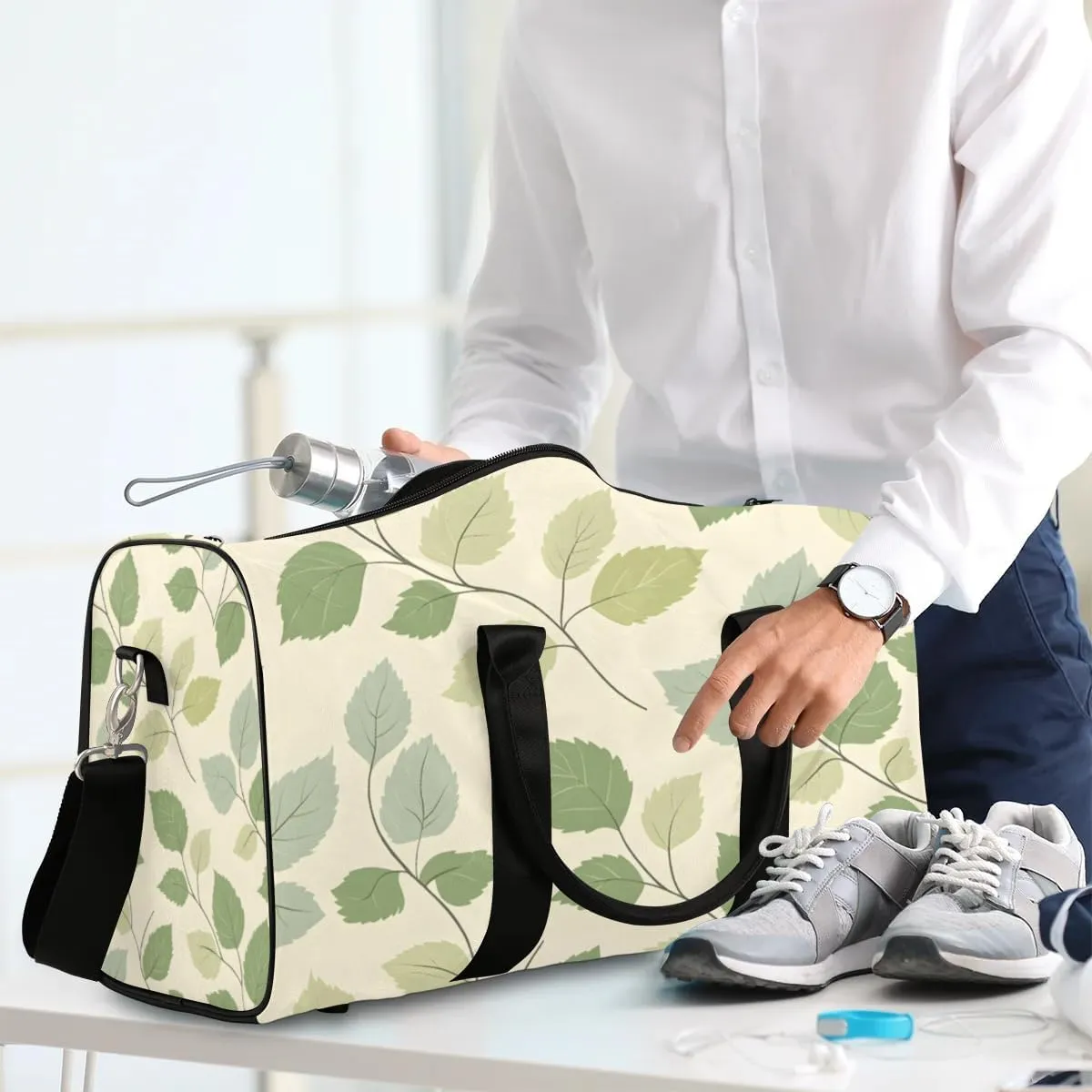 Travel Duffle Bag Delicate Leaves Gym Bags for Men Women Travel Duffel Bags with Adjustable Shoulder Strap Carry On Weekender Bag