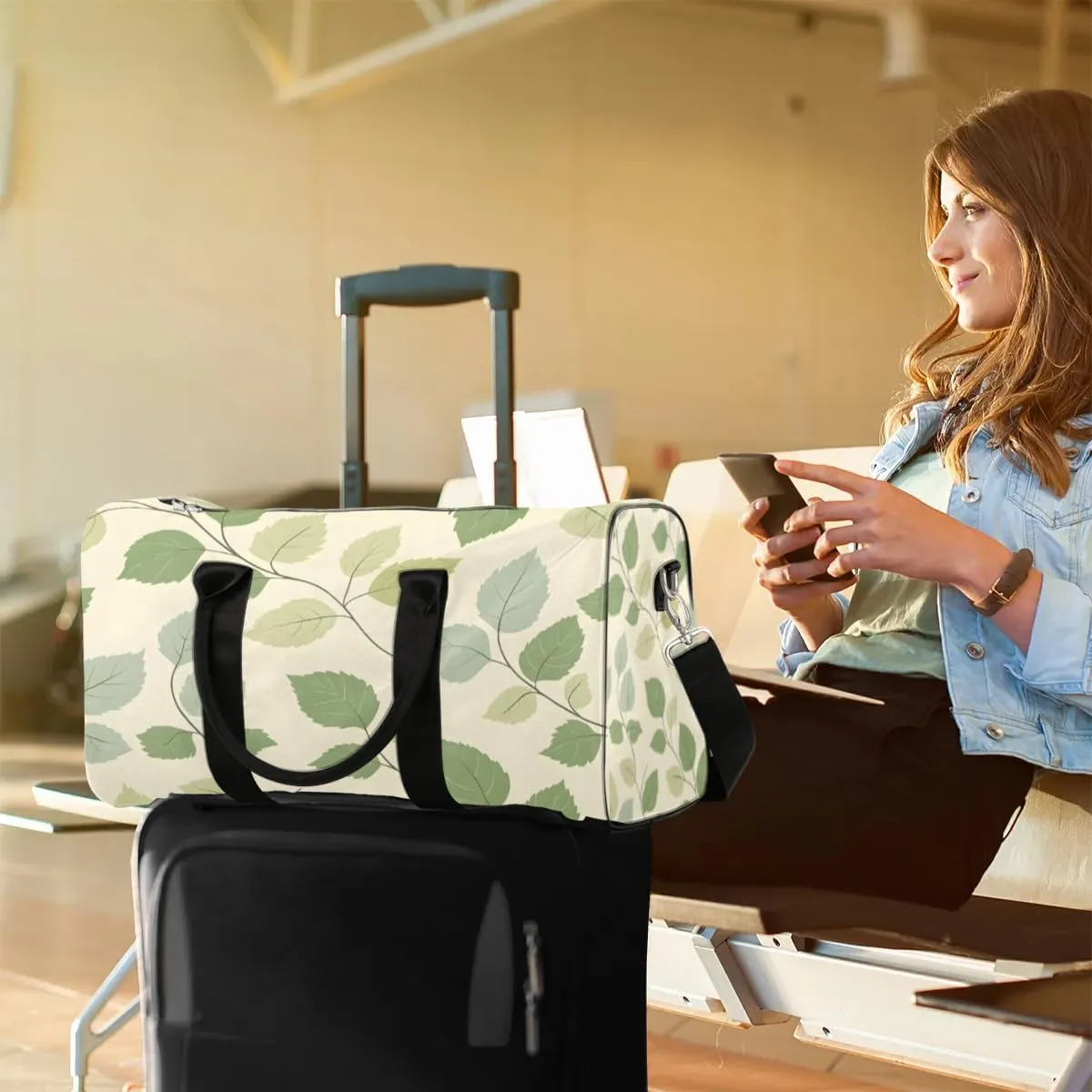 Travel Duffle Bag Delicate Leaves Gym Bags for Men Women Travel Duffel Bags with Adjustable Shoulder Strap Carry On Weekender Bag