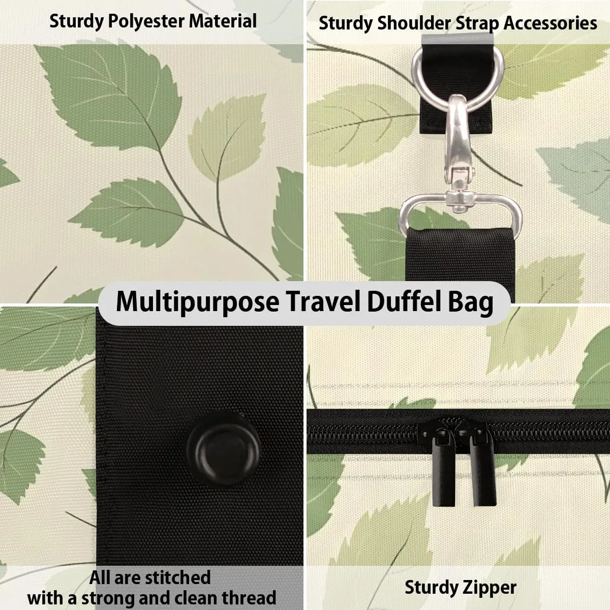 Travel Duffle Bag Delicate Leaves Gym Bags for Men Women Travel Duffel Bags with Adjustable Shoulder Strap Carry On Weekender Bag