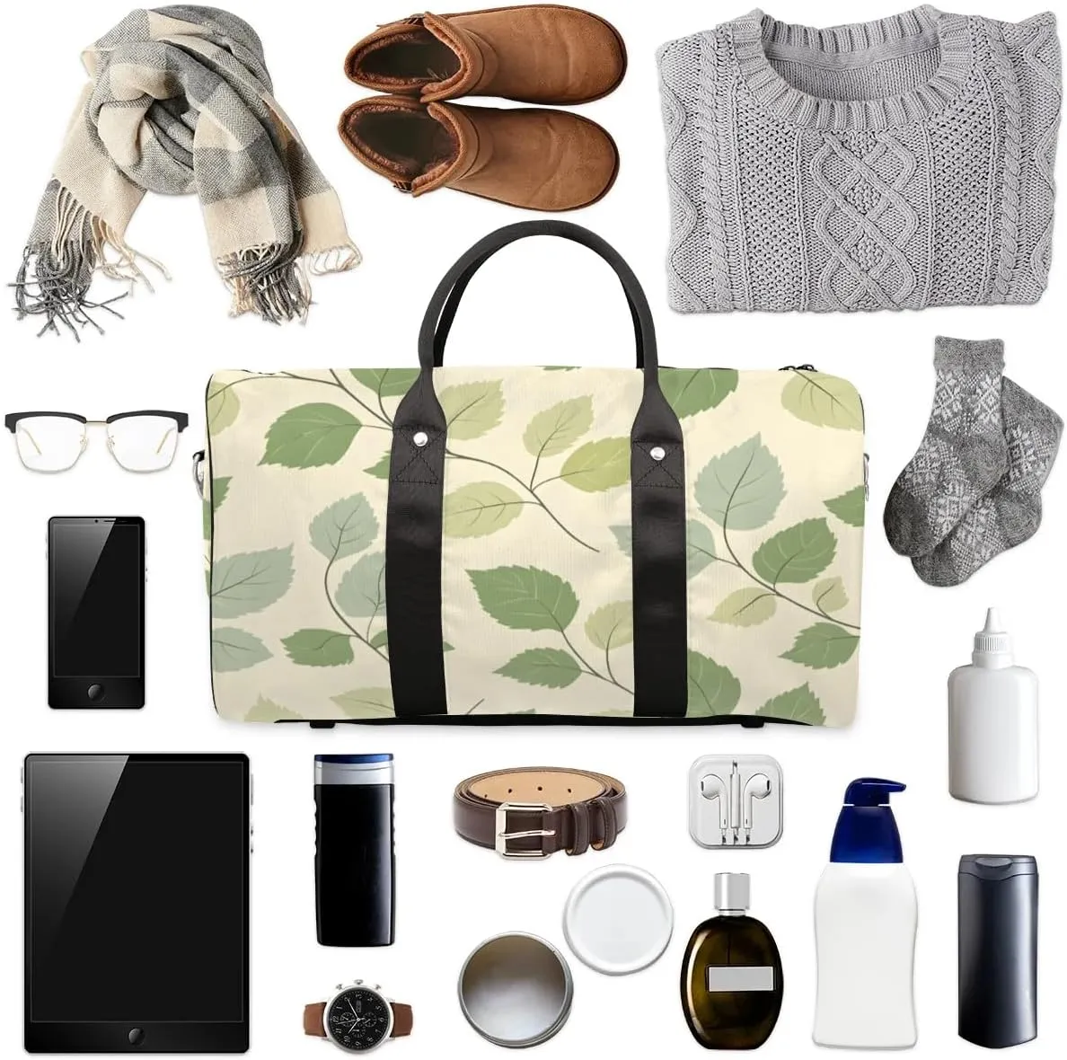 Travel Duffle Bag Delicate Leaves Gym Bags for Men Women Travel Duffel Bags with Adjustable Shoulder Strap Carry On Weekender Bag