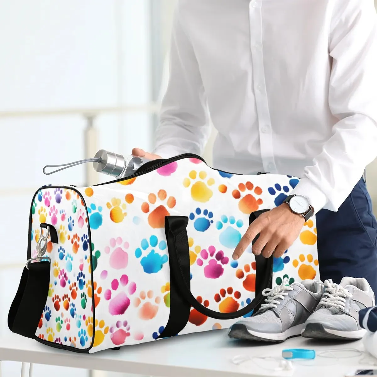 Travel Duffle Bag Dogs Paws Prints Gym Bags for Men Women Travel Duffel Bags with Adjustable Shoulder Strap Carry On Weekender Bag