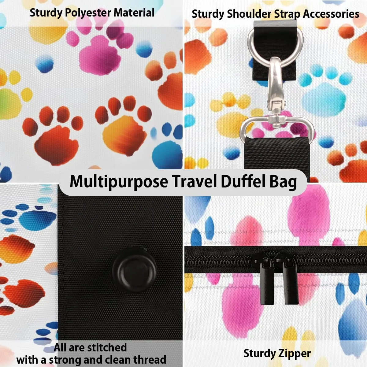 Travel Duffle Bag Dogs Paws Prints Gym Bags for Men Women Travel Duffel Bags with Adjustable Shoulder Strap Carry On Weekender Bag