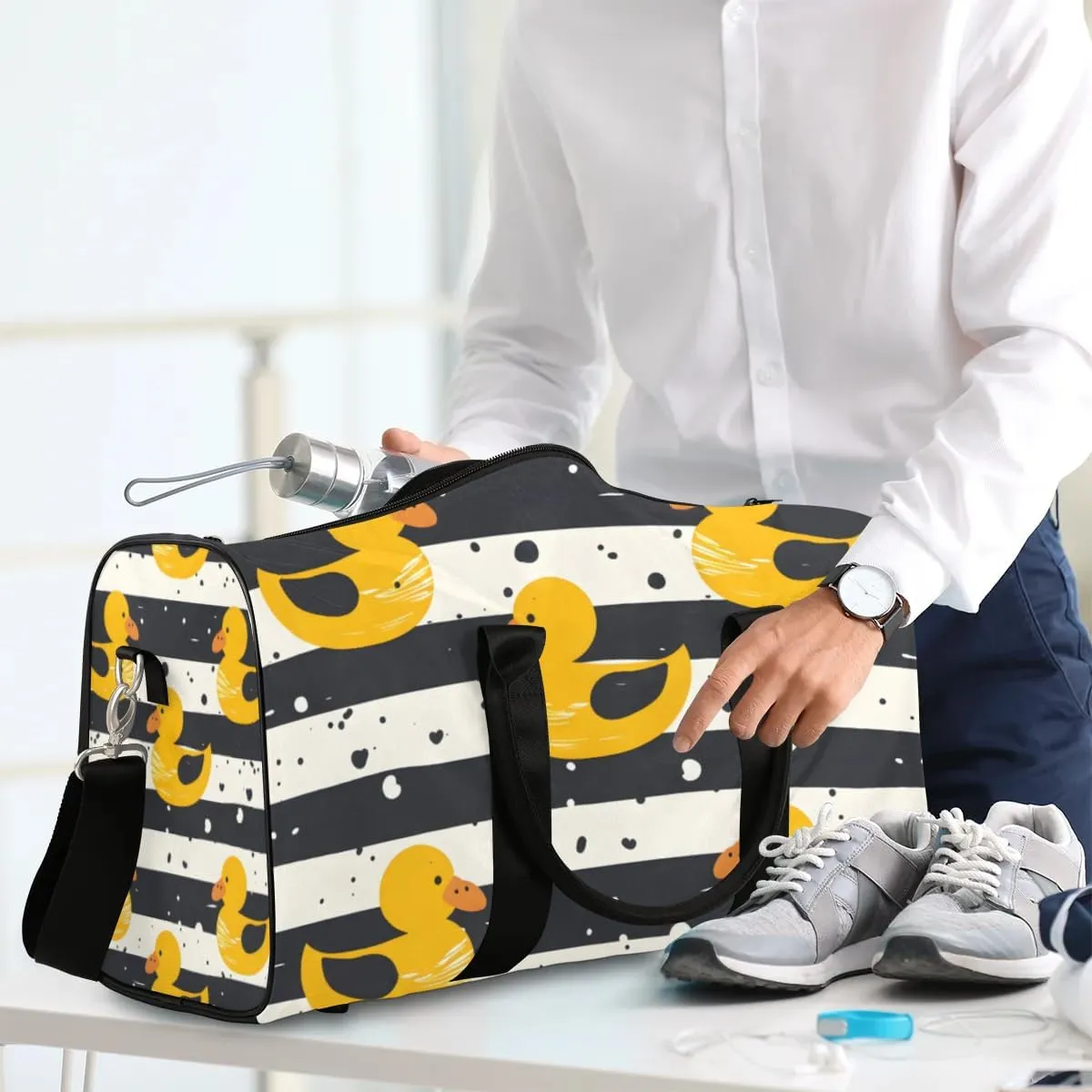Travel Duffle Bag Duck Stripes Gym Bags for Men Women Travel Duffel Bags with Adjustable Shoulder Strap Carry On Weekender Bag