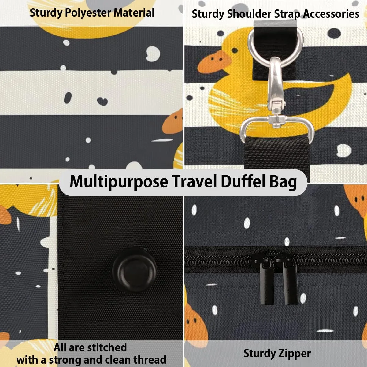 Travel Duffle Bag Duck Stripes Gym Bags for Men Women Travel Duffel Bags with Adjustable Shoulder Strap Carry On Weekender Bag