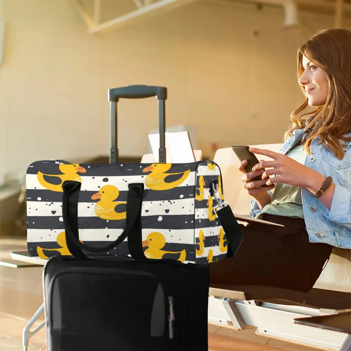 Travel Duffle Bag Duck Stripes Gym Bags for Men Women Travel Duffel Bags with Adjustable Shoulder Strap Carry On Weekender Bag