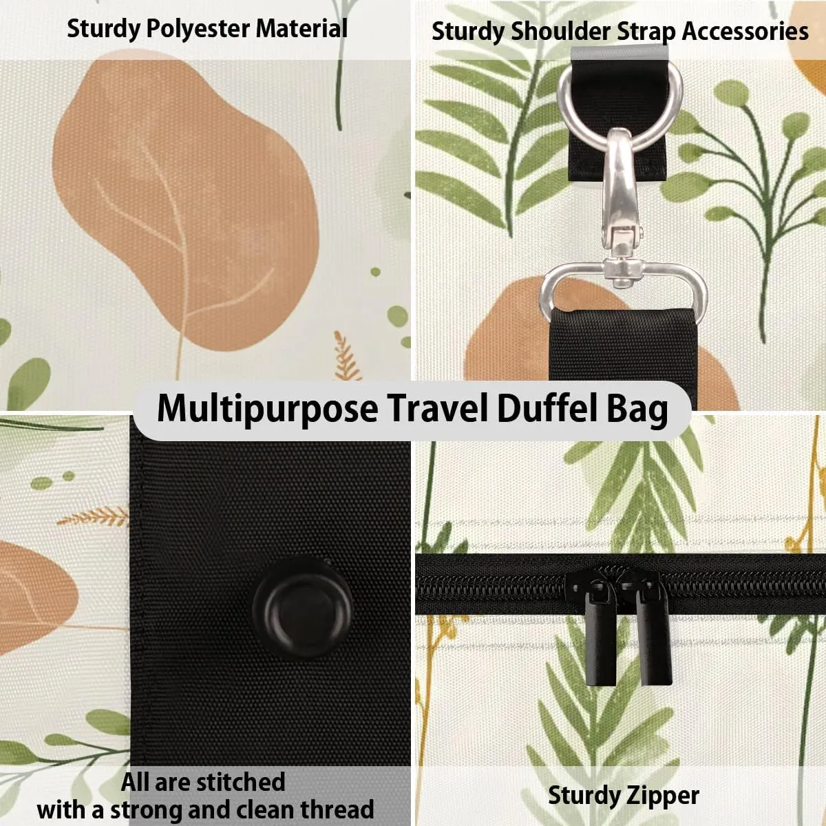 Travel Duffle Bag Fern Leaf Print Gym Bags for Men Women Travel Duffel Bags with Adjustable Shoulder Strap Carry On Weekender Bag