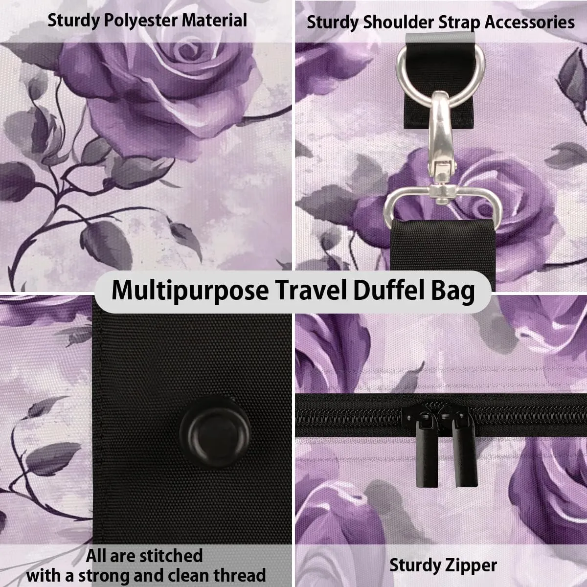 Travel Duffle Bag Floral Rose Theme Gym Bags for Men Women Travel Duffel Bags with Adjustable Shoulder Strap Carry On Weekender Bag