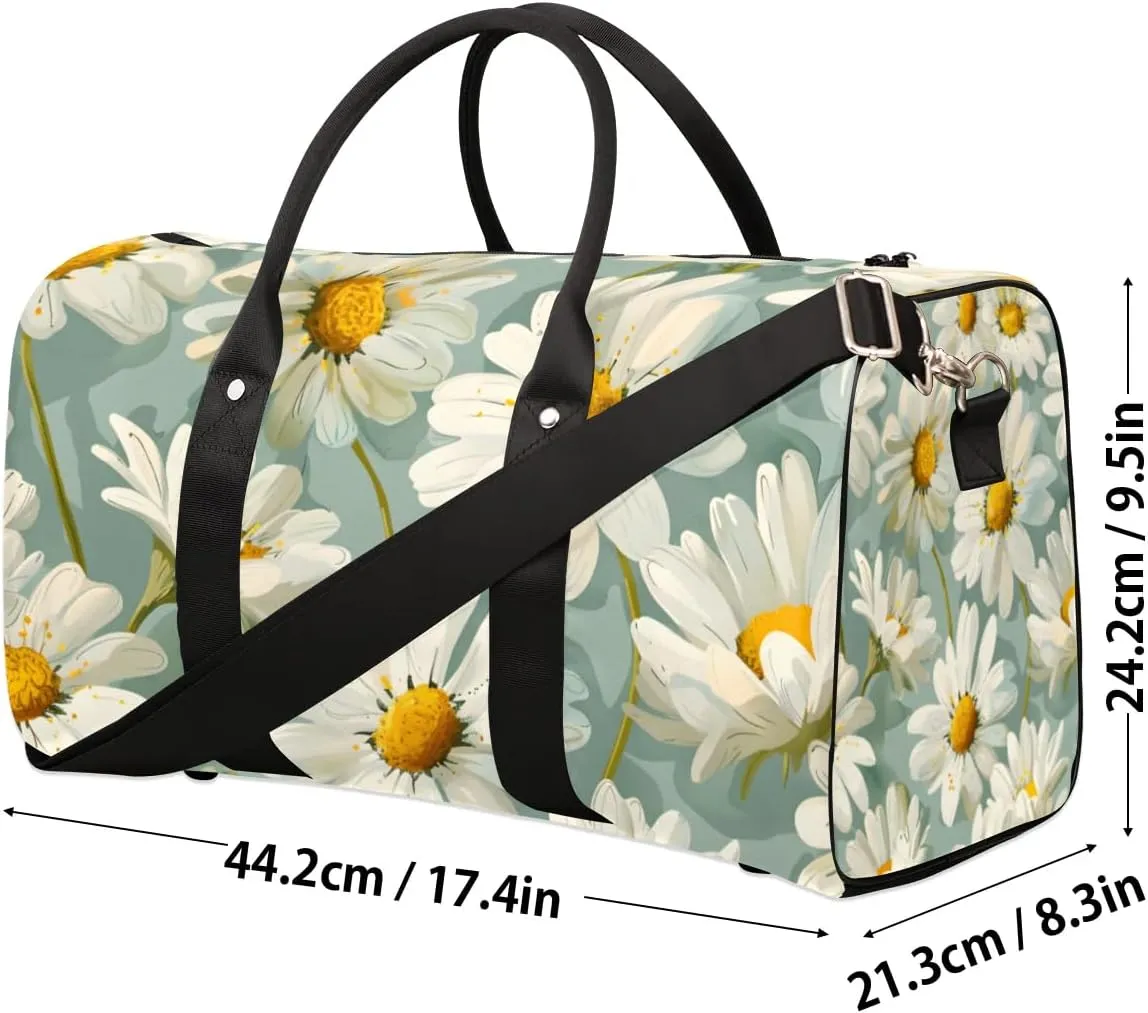 Travel Duffle Bag Flower Daisy Print Gym Bags for Men Women Travel Duffel Bags with Adjustable Shoulder Strap Carry On Weekender Bag