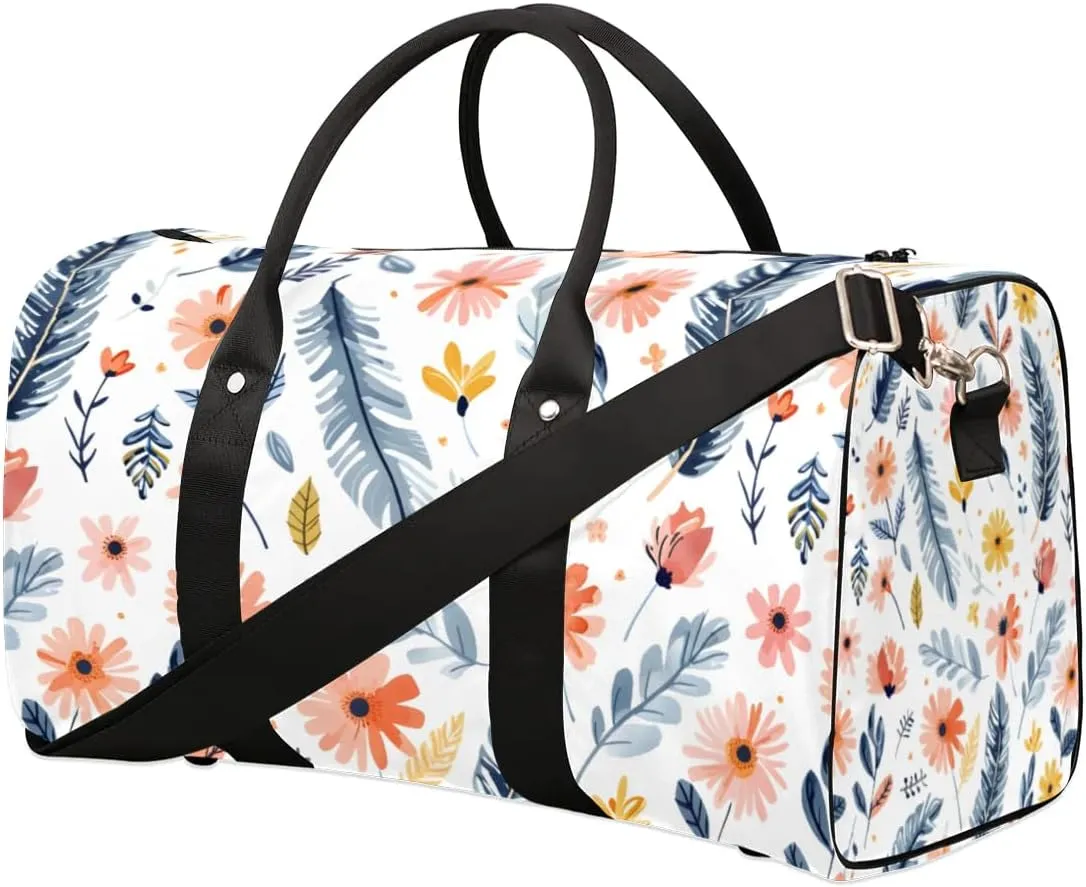 Travel Duffle Bag Flower Feather Gym Bags for Men Women Travel Duffel Bags with Adjustable Shoulder Strap Carry On Weekender Bag