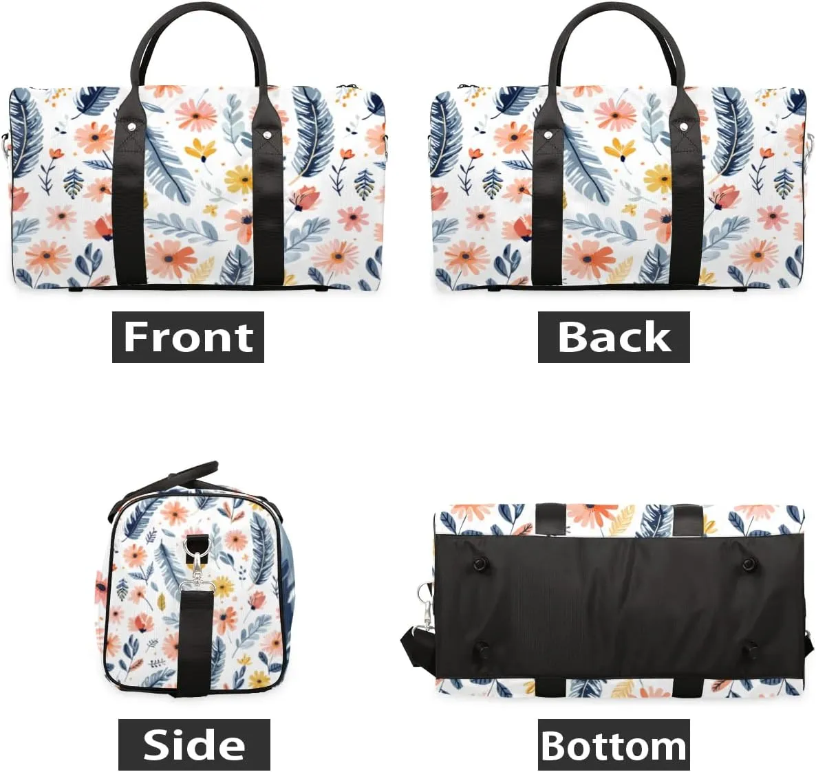 Travel Duffle Bag Flower Feather Gym Bags for Men Women Travel Duffel Bags with Adjustable Shoulder Strap Carry On Weekender Bag